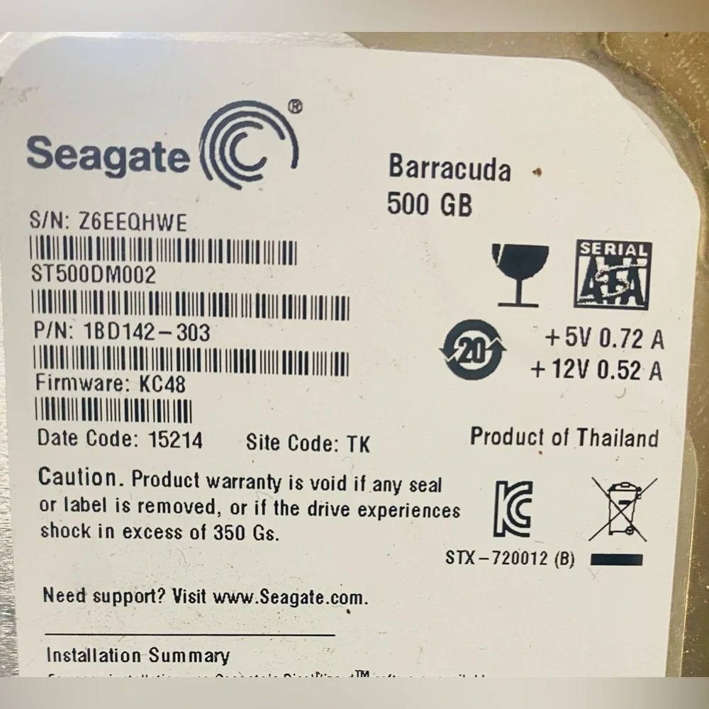 Seagate ST3500410SV 500GB 16MB 7200RPM SATA 3Gb/s 3.5